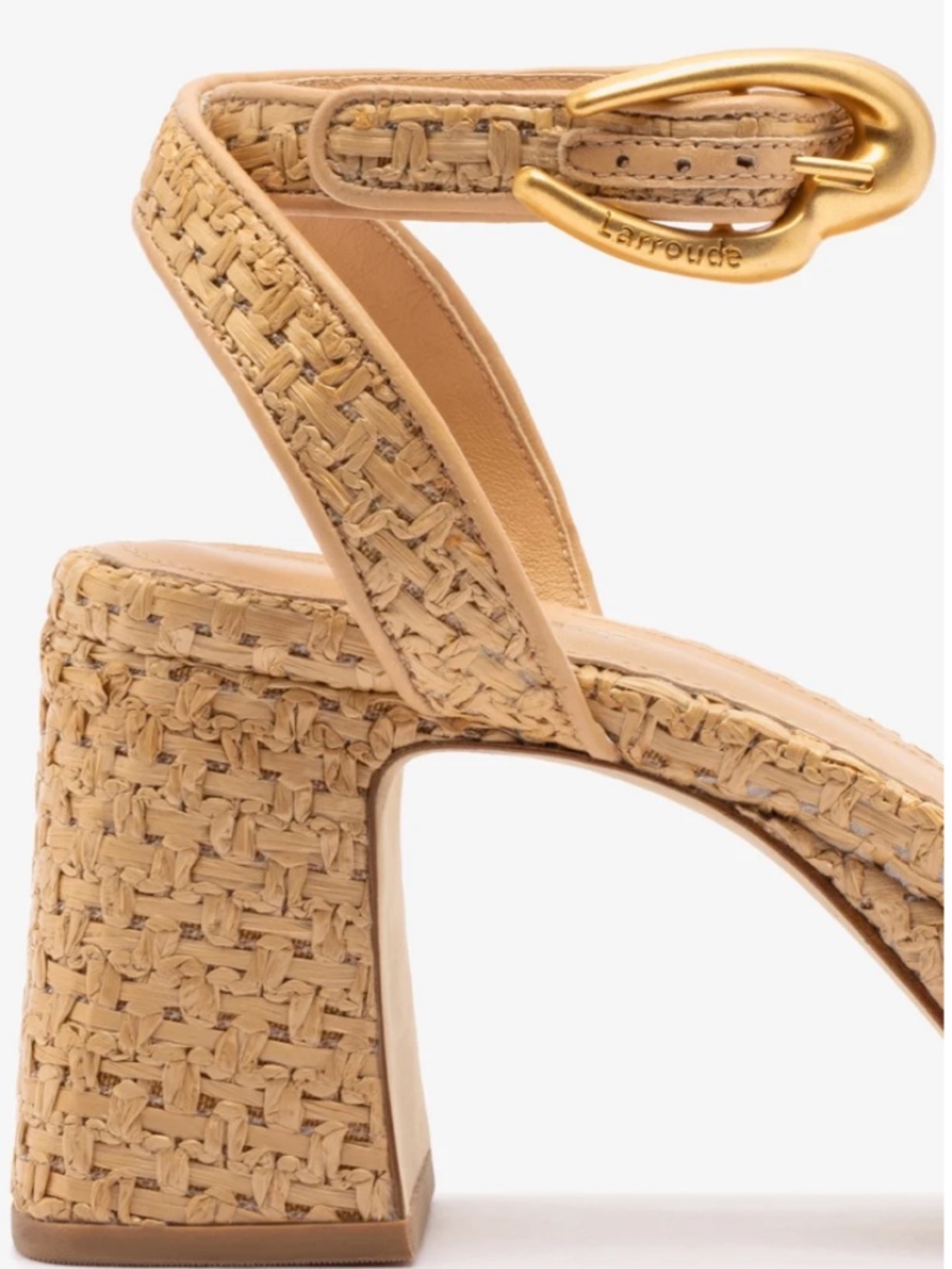 NWT Larroude Dolly Verona Low Sandal In Natural Raffia and Beige Leather Regular - Picture 7 of 7